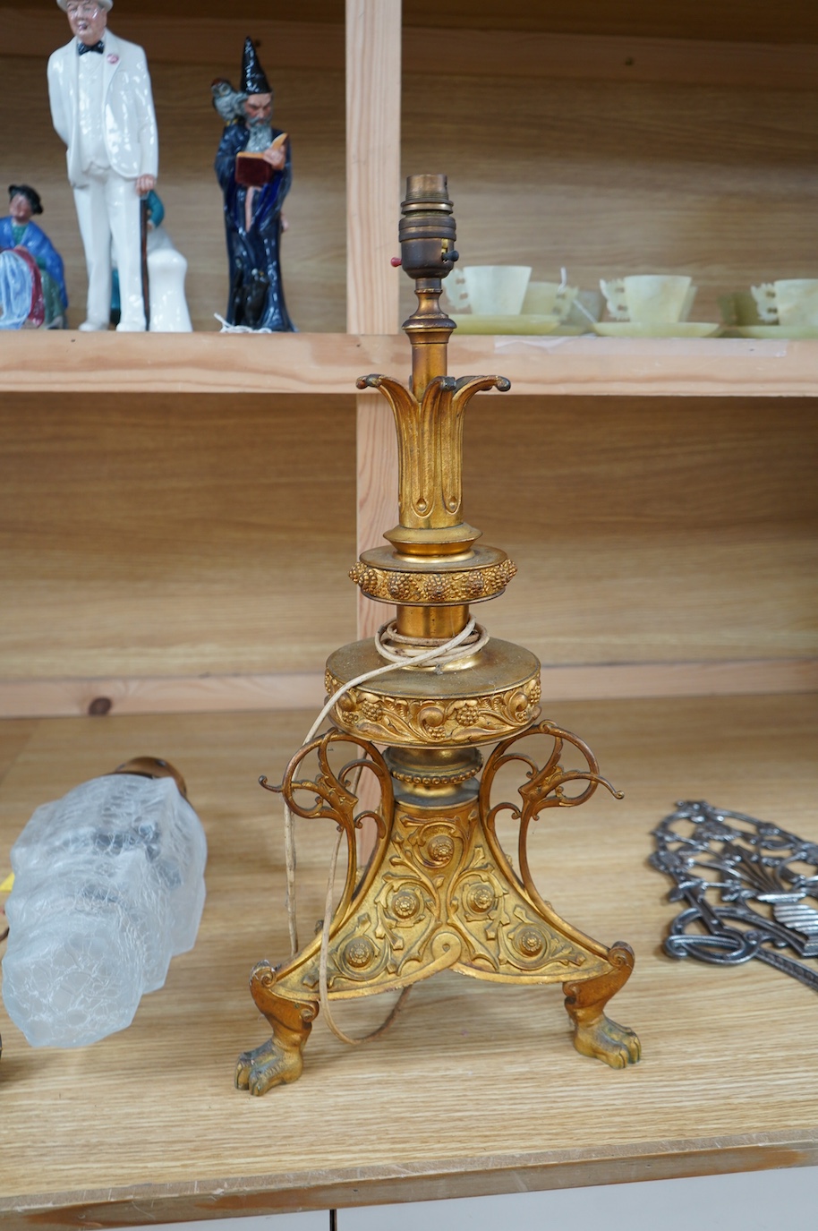 A gilt metal table lamp, 56cm high. Condition - good.